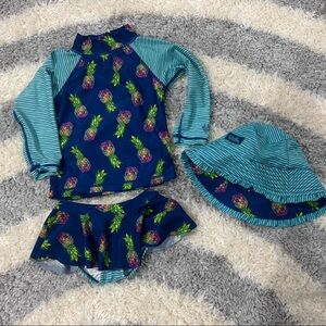 EUC Tropical Pineapple Kids Rashguard Set - Navy and Teal 3T